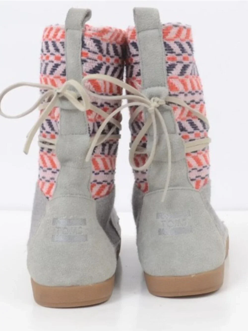 Toms Nepal Women's 9 Grey Leather Suede Faux Shearling Pull On Ankle Boots